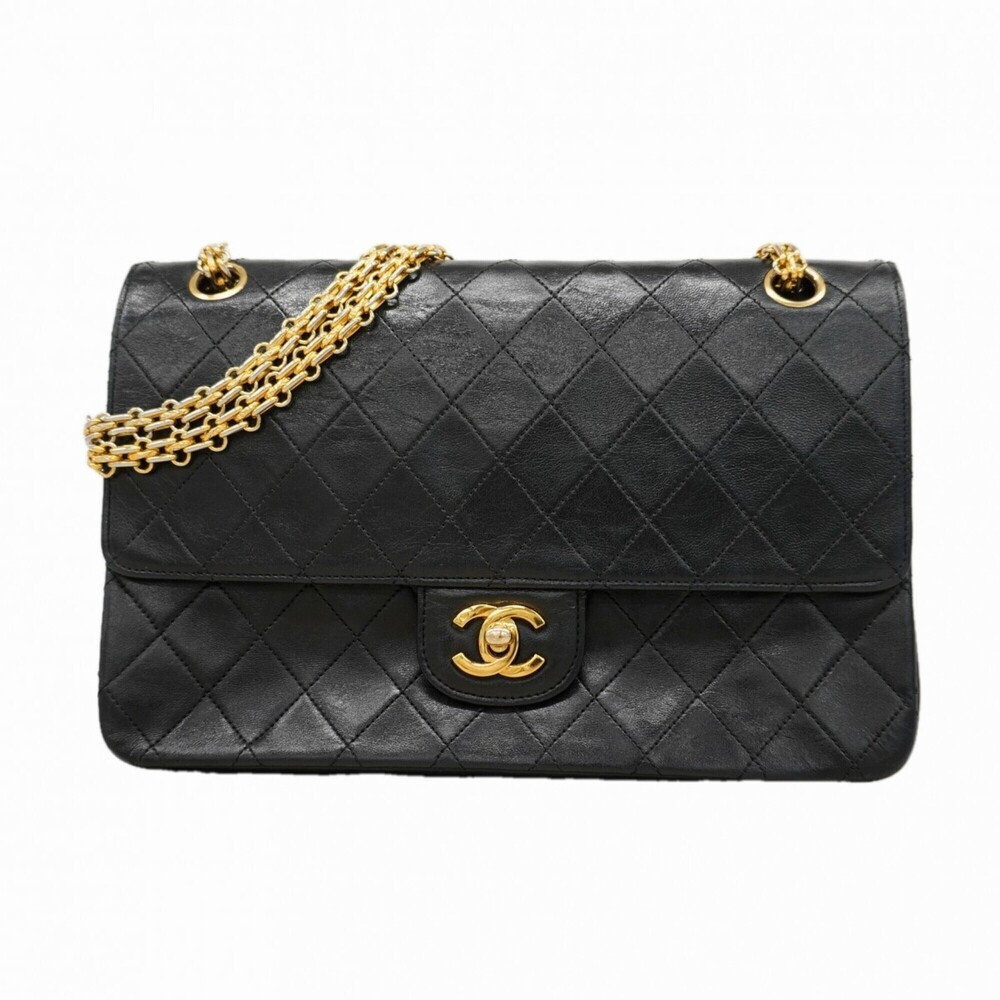 Chanel Matelassé Shoulder Bag, Double Flap, Chain, Lambskin, Black, Women's